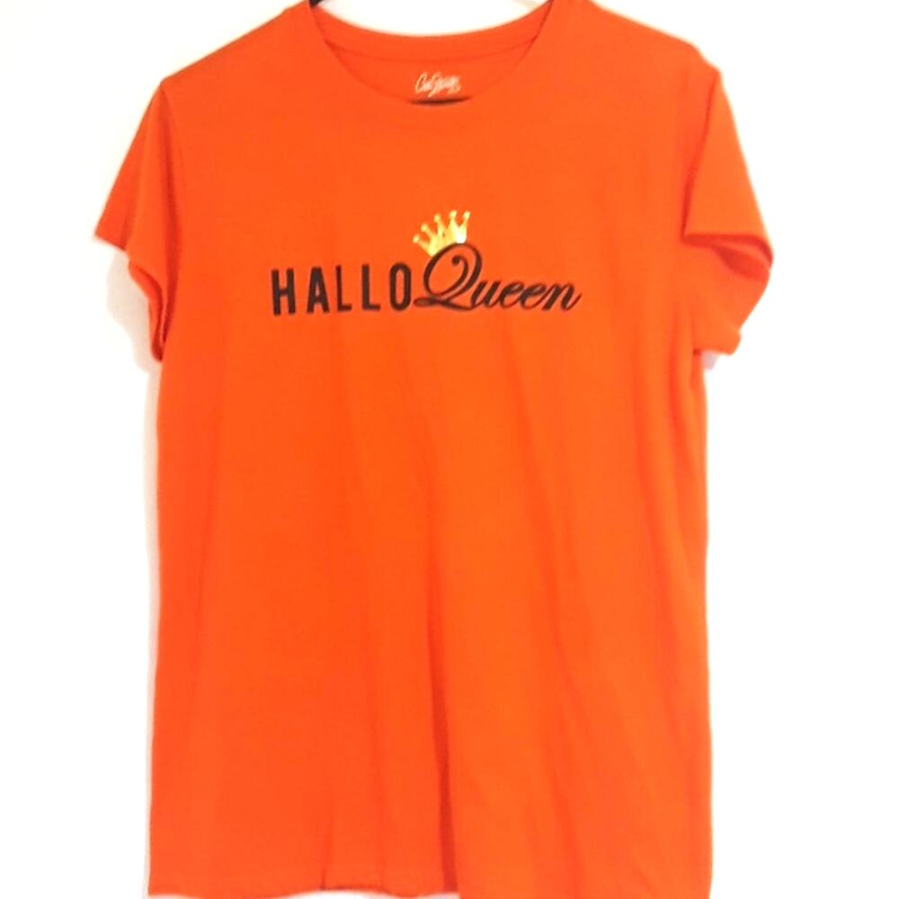 Hallo Queen Womens Sz M Orange with Gold Crown Short Sleeves Tee Shirt NWOT